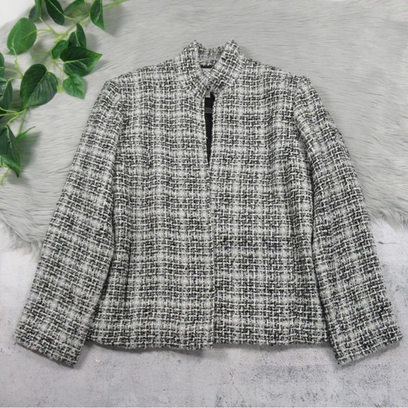 CHICO’S 1 Black White Tweed Open Front Jacket Women’s Size Medium / 8 - Picture 3 of 11